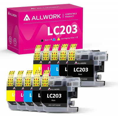 ALLWORK Compatible LC 203 Ink Cartridge Replacement for Brother LC203 XL 10 pack-2 Black+2 Set