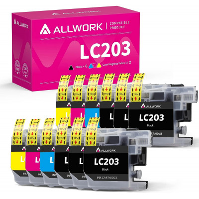 ALLWORK Compatible LC 203 Ink Cartridge Replacement for Brother LC203 XL 12 pack-4 Black+2 Set