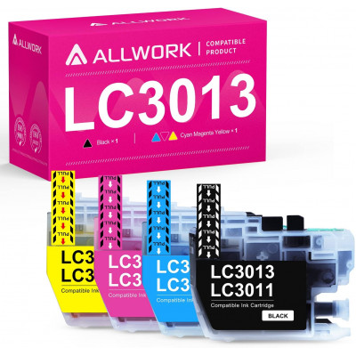 Allwork Compatible LC3013 Ink Cartridges Replacement for Brother LC3013 LC3011 Ink Cartridges 4 Packs (KCMY)