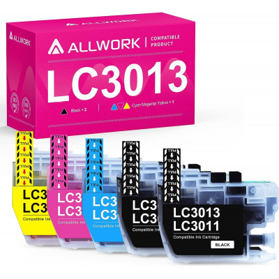 Allwork LC3013 Compatible Ink Cartridges Replacement for Brother LC3013 LC3011 Ink Cartridge 5Packs (2KCMY)