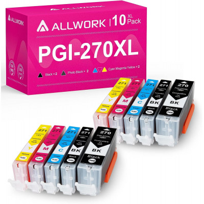 Allwork PGI270XL CLI271XL Compatible Ink Cartridges Replacement for Canon PGI-270XL CLI-271XL 10 Pack