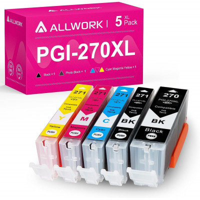 Allwork PGI270XL CLI271XL Compatible Ink Cartridges Replacement for Canon 270 271 PGI-270XL CLI-271XL 5(KKCMY)