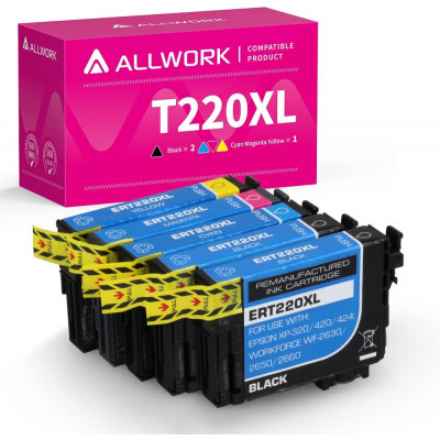 Allwork Remanufactured Ink Cartridge Replacement for Epson 220 220XL T220XL 5 Pack