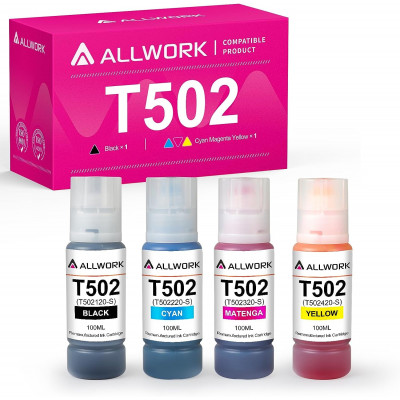 Allwork Compatible Ink Bottle Refill Ink Replacement for Epson 502 T502 4-Packs