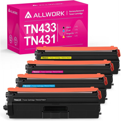 ALLWORK Remanufactured TN 433 Toner Cartridge Replacement for Brother TN433 TN431 TN433BK Toner Cartridges 4-Pack